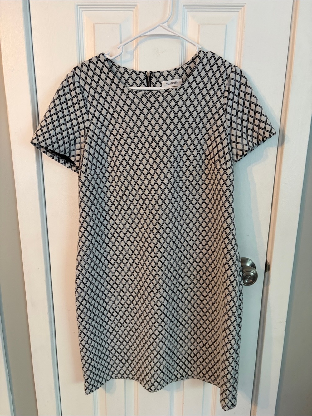 Calvin Klein Black and White Lattice Shift Dress